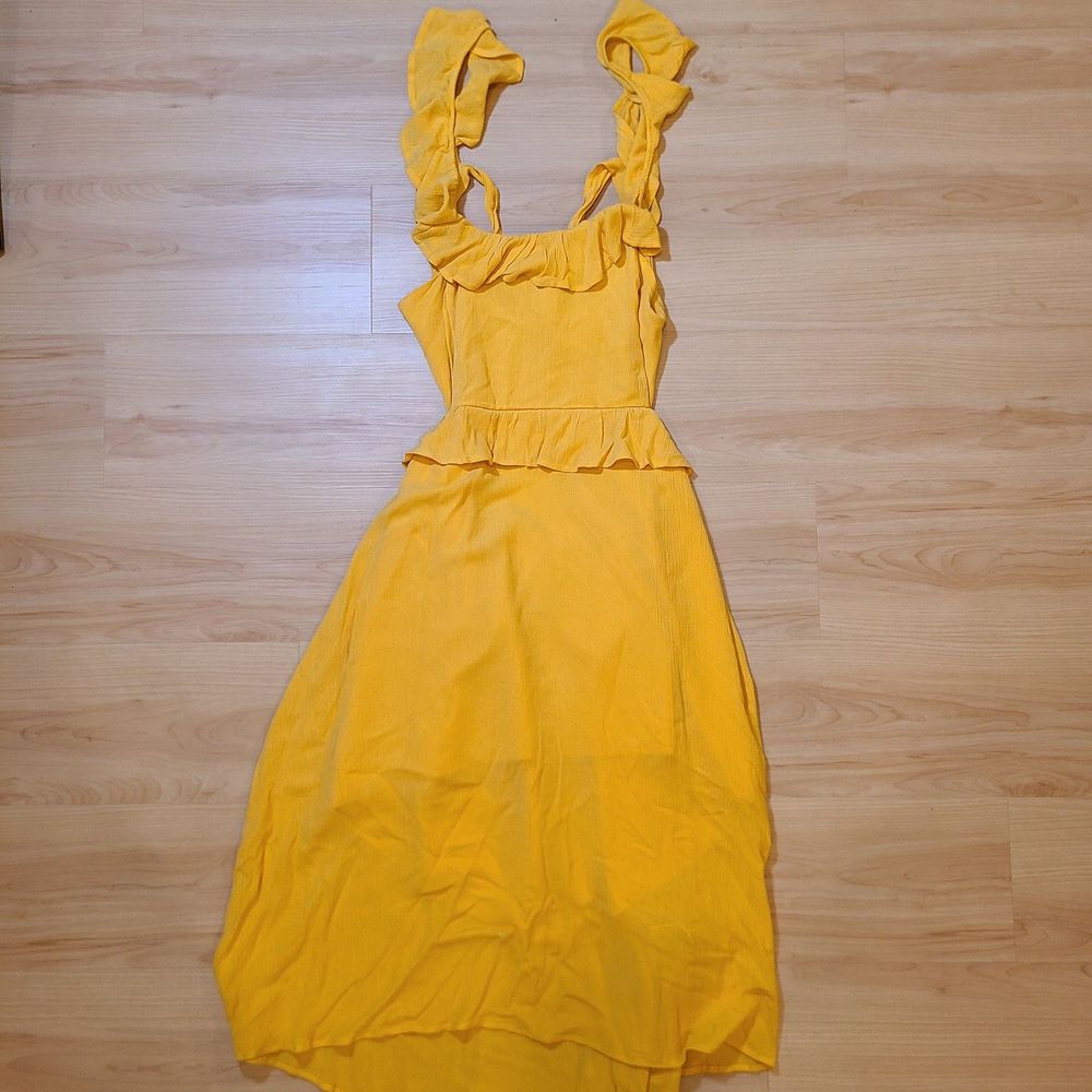 FOREVER 21 Yellow Gold Ruffle Tie-Back Midi Dress Womens Size Large - Picture 5 of 9